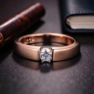 Size 9 Minimalist Mens Rose Gold CZ Ring